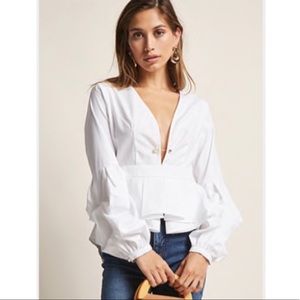 White Striped High-Low Peplum Top